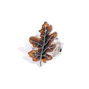 Silver and Brown Leaf Ring
